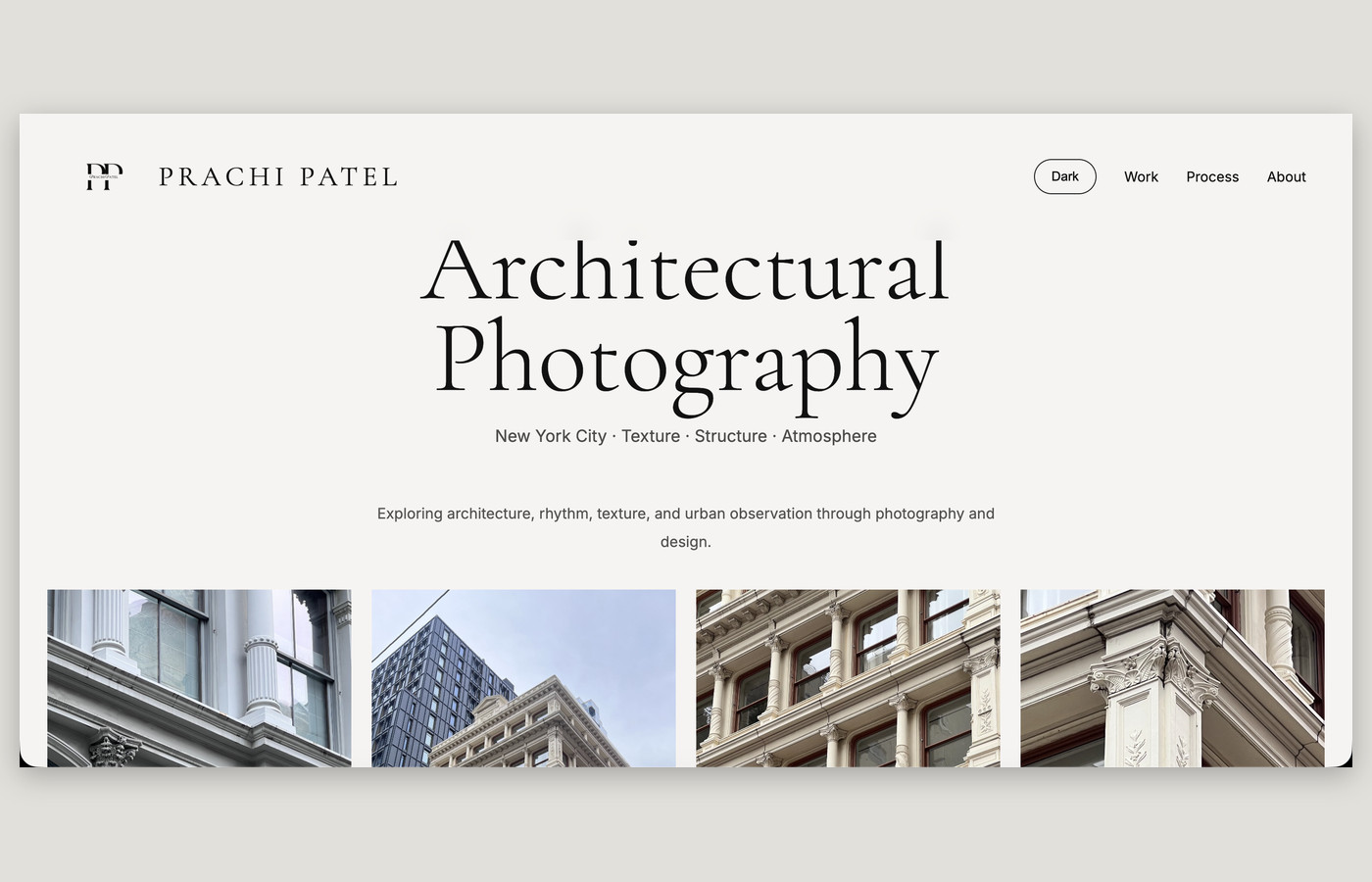 Screenshot of Prachi Patel's architectural photography website