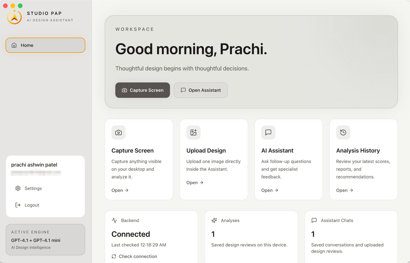 Studio PAP dashboard in the light theme